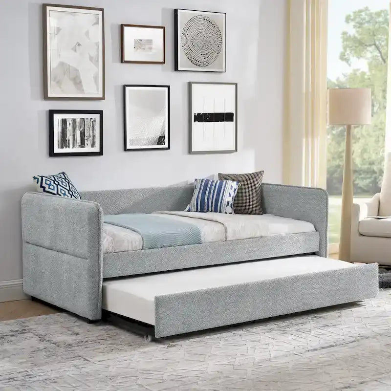 Lit de repos gigogne simple en bouclette grise – 1 personne
