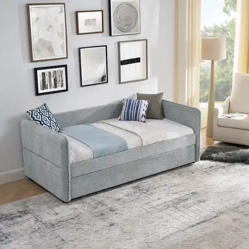 Lit de repos gigogne simple en bouclette grise – 1 personne