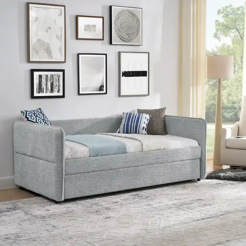Lit de repos gigogne simple en bouclette grise – 1 personne