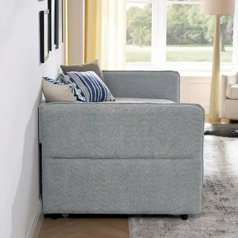 Lit de repos gigogne simple en bouclette grise – 1 personne