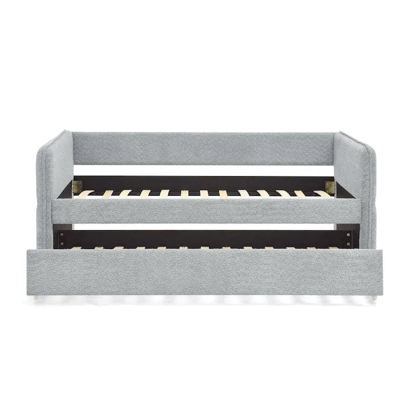 Lit de repos gigogne simple en bouclette grise – 1 personne