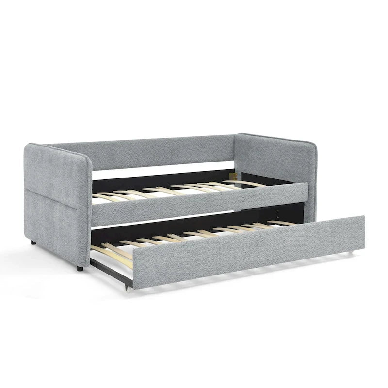 Lit de repos gigogne simple en bouclette grise – 1 personne