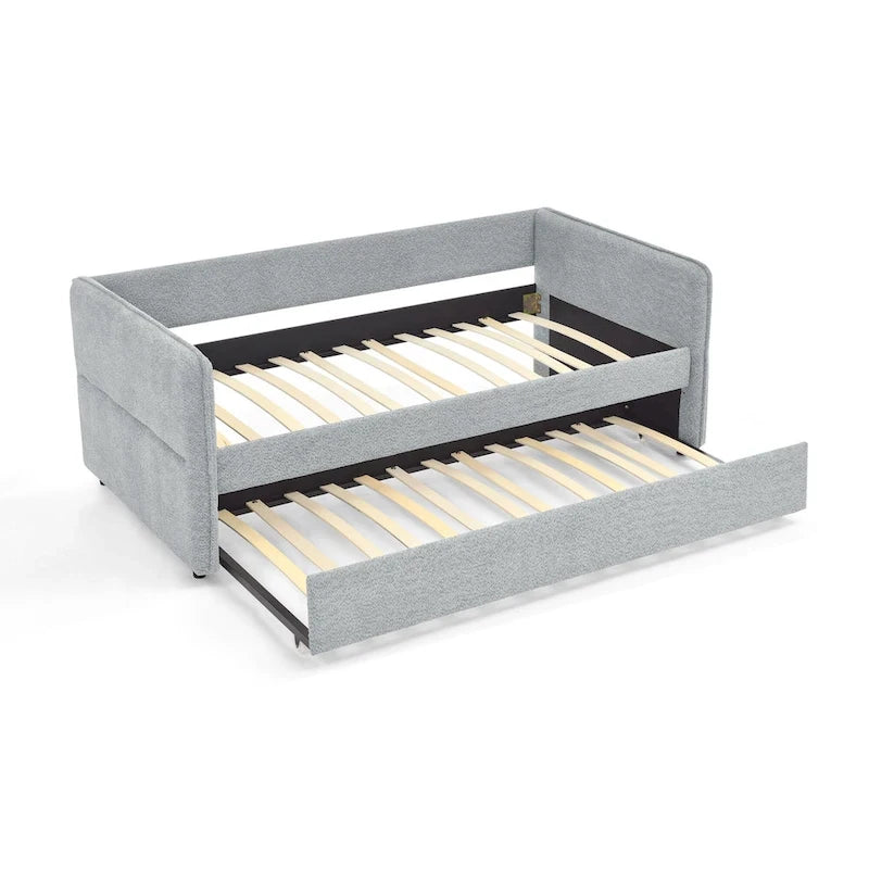 Lit de repos gigogne simple en bouclette grise – 1 personne