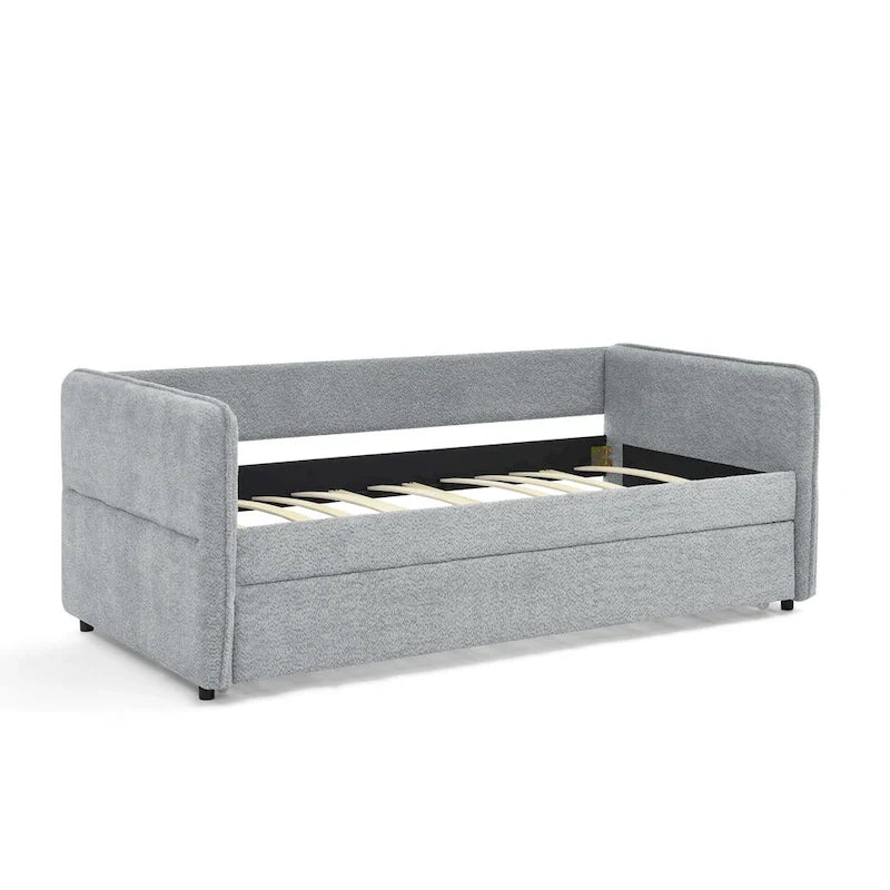 Lit de repos gigogne simple en bouclette grise – 1 personne