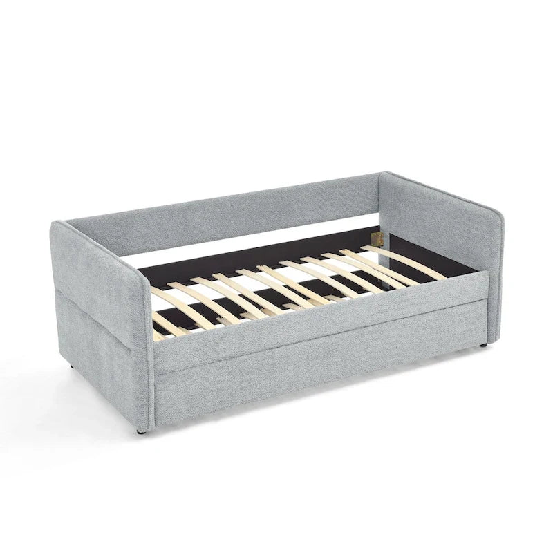 Lit de repos gigogne simple en bouclette grise – 1 personne