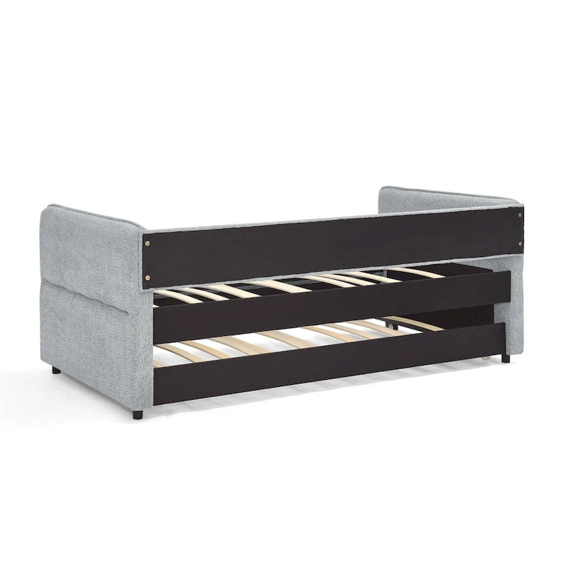 Lit de repos gigogne simple en bouclette grise – 1 personne
