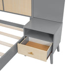 Lit Queen en rotin gris et bois avec tables de chevet intégrées et liseuses – 2 places
