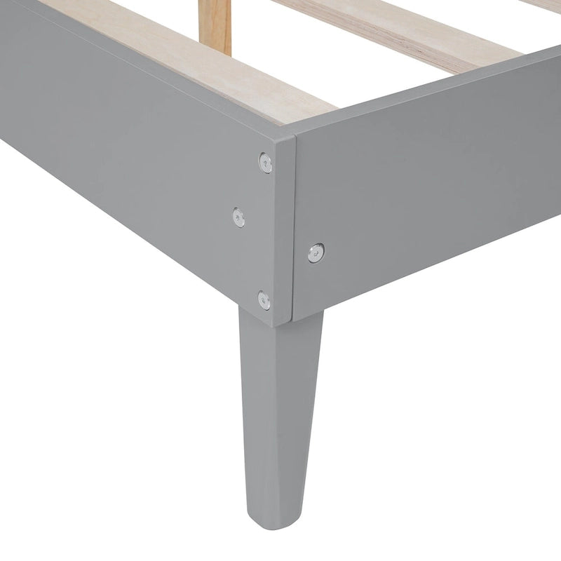 Lit Queen en rotin gris et bois avec tables de chevet intégrées et liseuses – 2 places