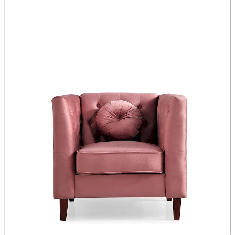 Fauteuil d'appoint Chesterfield en velours multicolore avec design plissé et pieds en bois – 1 personne