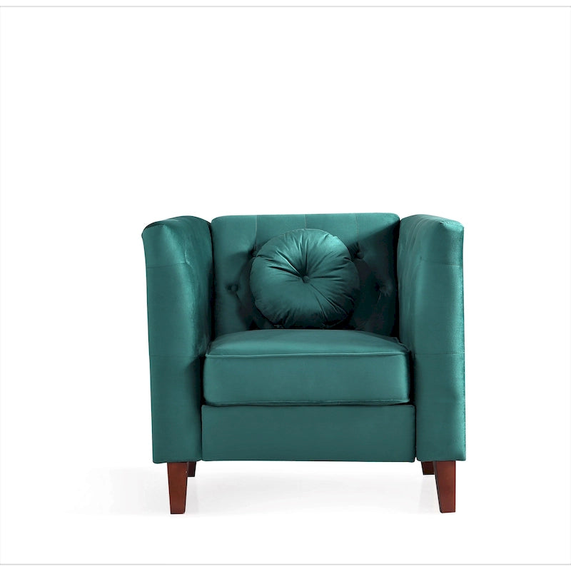 Fauteuil d'appoint Chesterfield en velours multicolore avec design plissé et pieds en bois – 1 personne