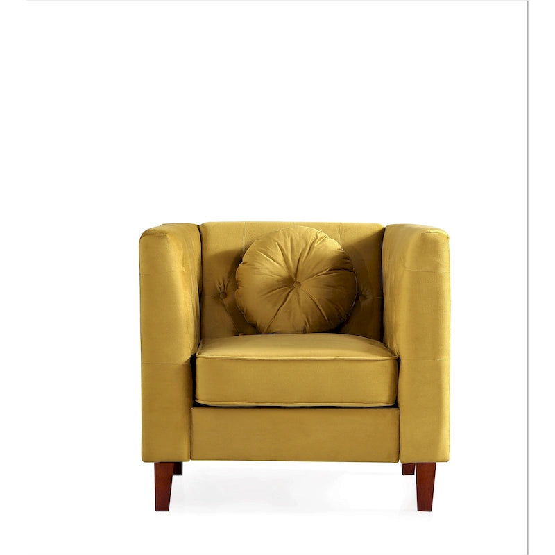 Fauteuil d'appoint Chesterfield en velours multicolore avec design plissé et pieds en bois – 1 personne