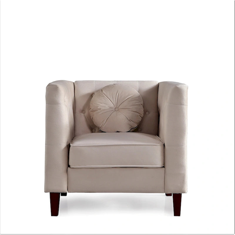 Fauteuil d'appoint Chesterfield en velours multicolore avec design plissé et pieds en bois – 1 personne