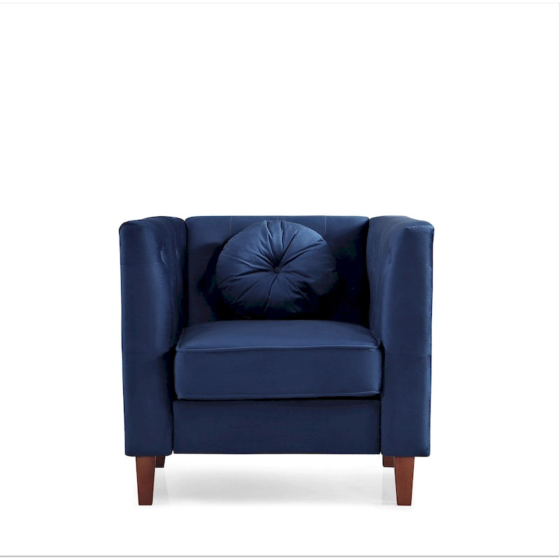Fauteuil d'appoint Chesterfield en velours multicolore avec design plissé et pieds en bois – 1 personne