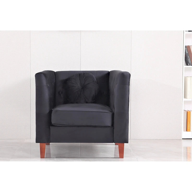 Fauteuil d'appoint Chesterfield en velours multicolore avec design plissé et pieds en bois – 1 personne