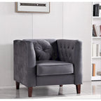 Fauteuil d'appoint Chesterfield en velours multicolore avec design plissé et pieds en bois – 1 personne