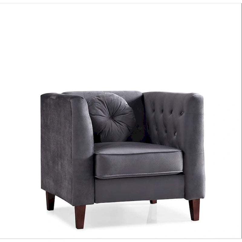 Fauteuil d'appoint Chesterfield en velours multicolore avec design plissé et pieds en bois – 1 personne