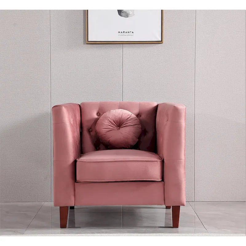 Fauteuil d'appoint Chesterfield en velours multicolore avec design plissé et pieds en bois – 1 personne