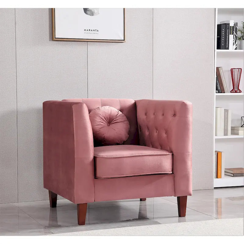 Fauteuil d'appoint Chesterfield en velours multicolore avec design plissé et pieds en bois – 1 personne
