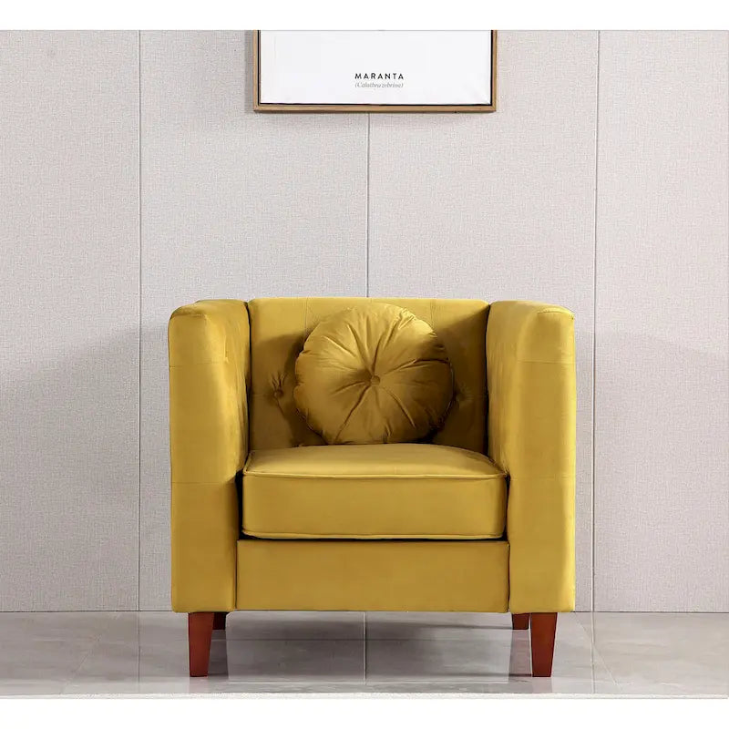 Fauteuil d'appoint Chesterfield en velours multicolore avec design plissé et pieds en bois – 1 personne