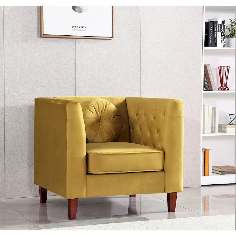 Fauteuil d'appoint Chesterfield en velours multicolore avec design plissé et pieds en bois – 1 personne