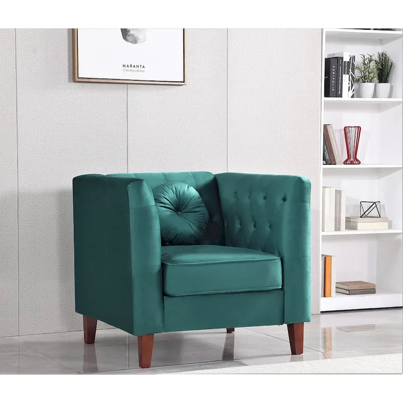 Fauteuil d'appoint Chesterfield en velours multicolore avec design plissé et pieds en bois – 1 personne