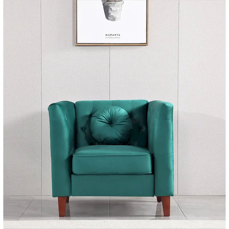 Fauteuil d'appoint Chesterfield en velours multicolore avec design plissé et pieds en bois – 1 personne