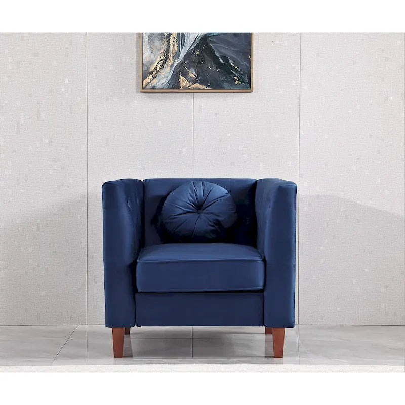 Fauteuil d'appoint Chesterfield en velours multicolore avec design plissé et pieds en bois – 1 personne