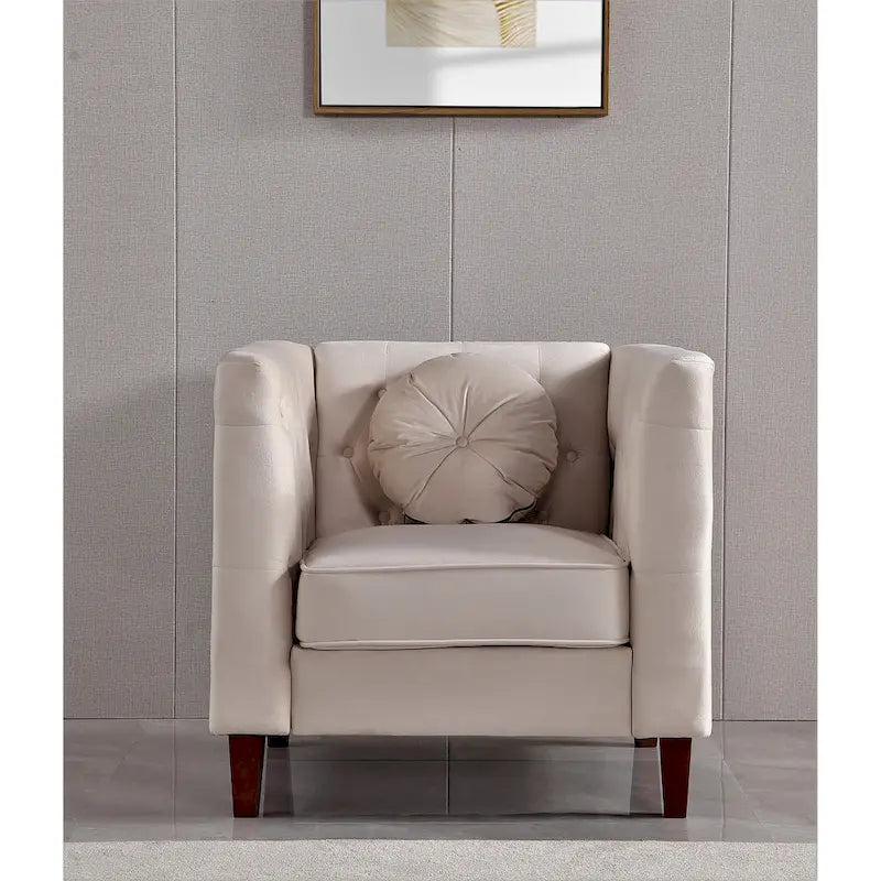 Fauteuil d'appoint Chesterfield en velours multicolore avec design plissé et pieds en bois – 1 personne