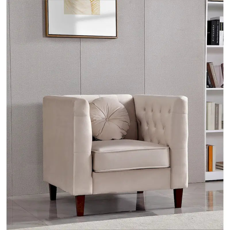 Fauteuil d'appoint Chesterfield en velours multicolore avec design plissé et pieds en bois – 1 personne
