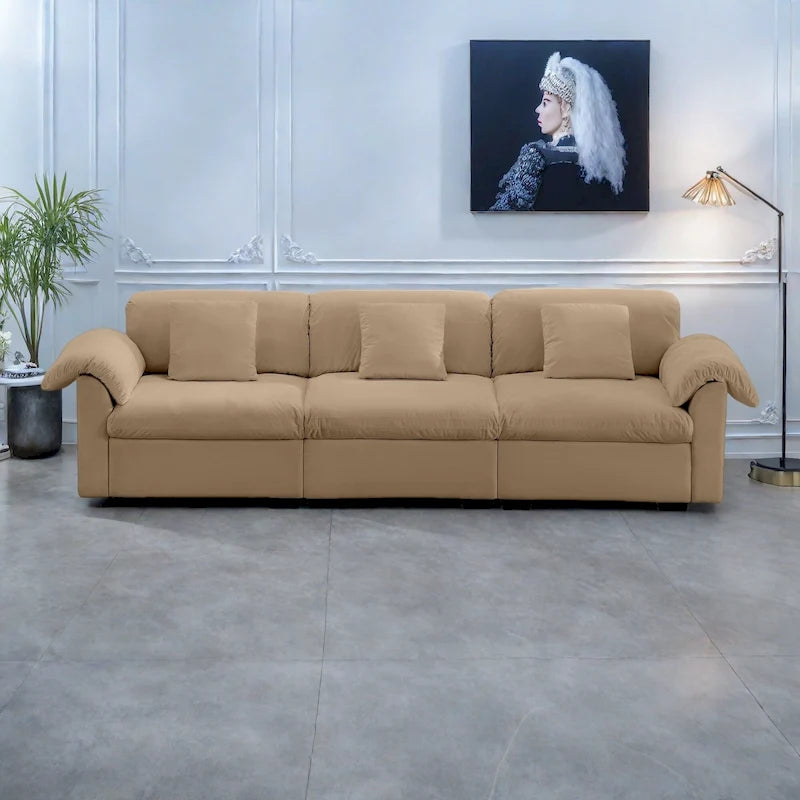 Canapé modulaire 4 places en velours vert/blanc/sable/bleu avec rangement caché – 4 personnes