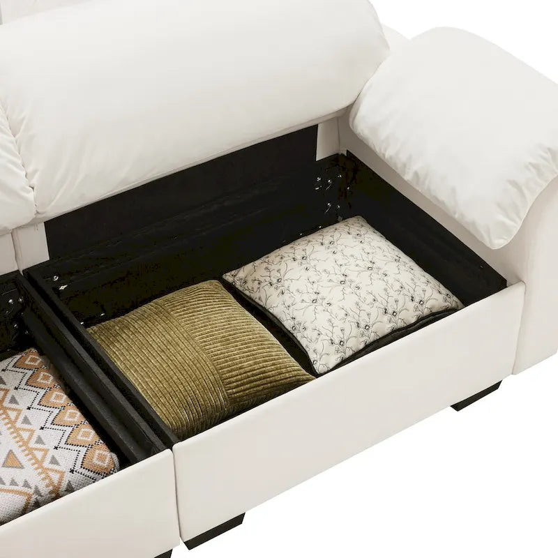 Canapé modulaire 4 places en velours vert/blanc/sable/bleu avec rangement caché – 4 personnes