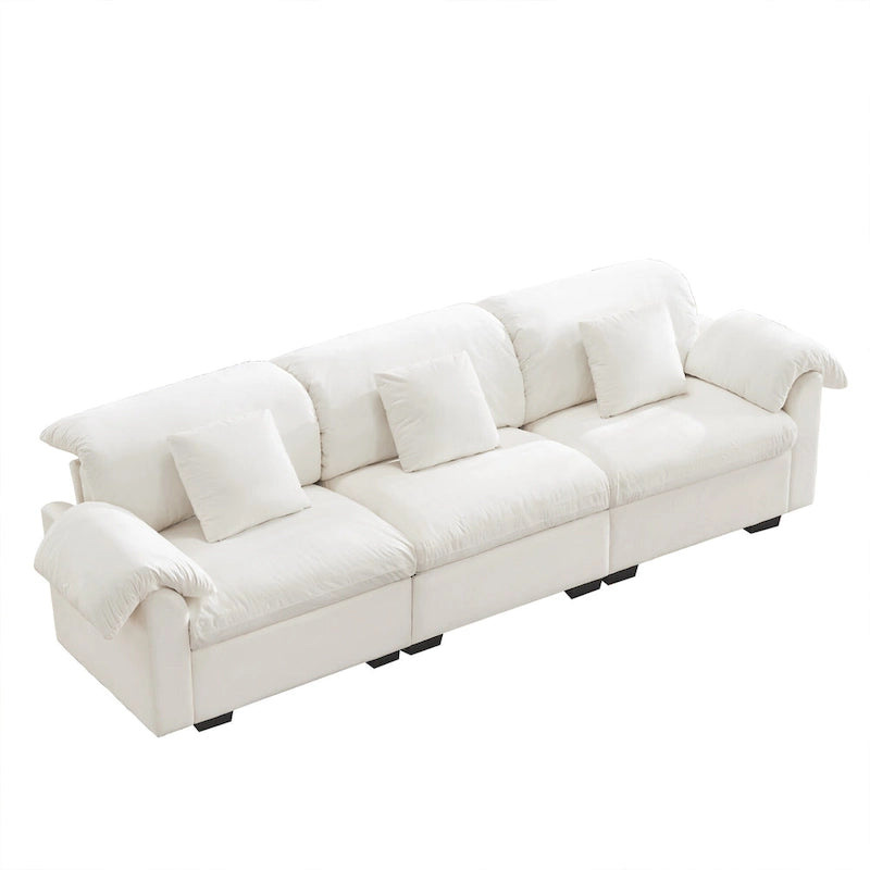 Canapé modulaire 4 places en velours vert/blanc/sable/bleu avec rangement caché – 4 personnes