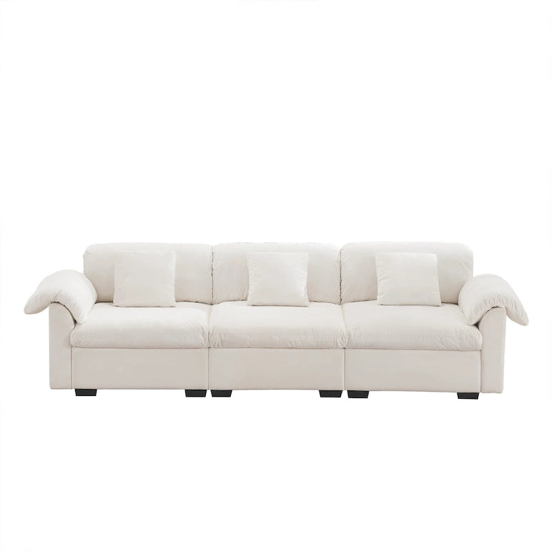 Canapé modulaire 4 places en velours vert/blanc/sable/bleu avec rangement caché – 4 personnes
