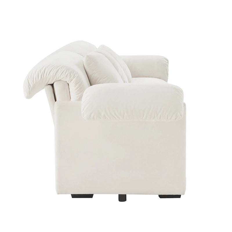 Canapé modulaire 4 places en velours vert/blanc/sable/bleu avec rangement caché – 4 personnes