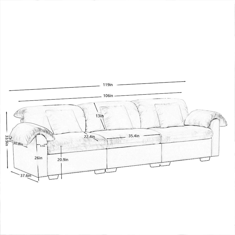 Canapé modulaire 4 places en velours vert/blanc/sable/bleu avec rangement caché – 4 personnes