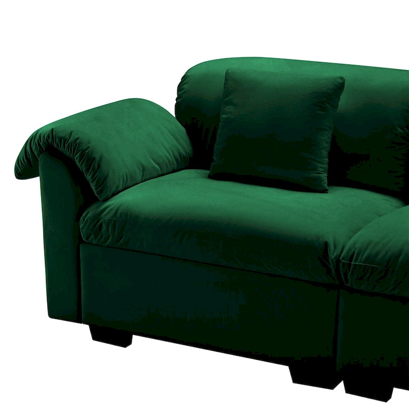 Canapé modulaire 4 places en velours vert/blanc/sable/bleu avec rangement caché – 4 personnes