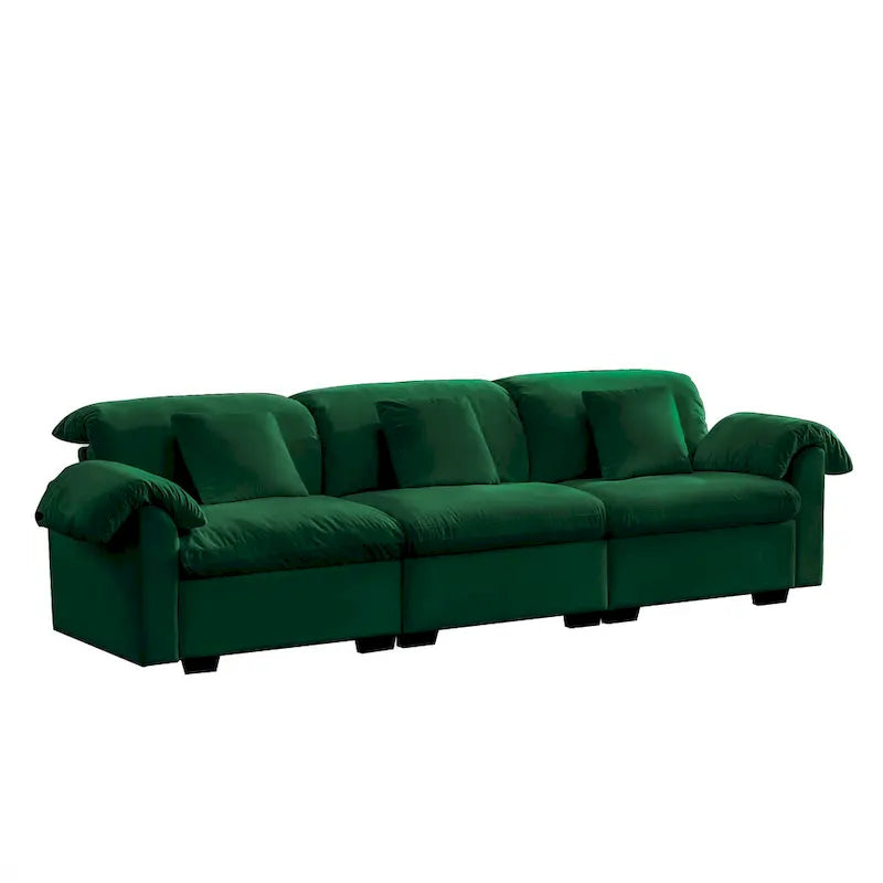 Canapé modulaire 4 places en velours vert/blanc/sable/bleu avec rangement caché – 4 personnes