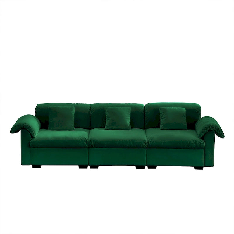 Canapé modulaire 4 places en velours vert/blanc/sable/bleu avec rangement caché – 4 personnes