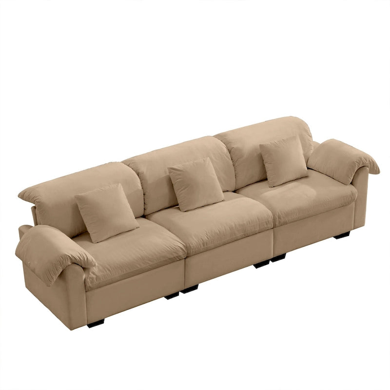 Canapé modulaire 4 places en velours vert/blanc/sable/bleu avec rangement caché – 4 personnes