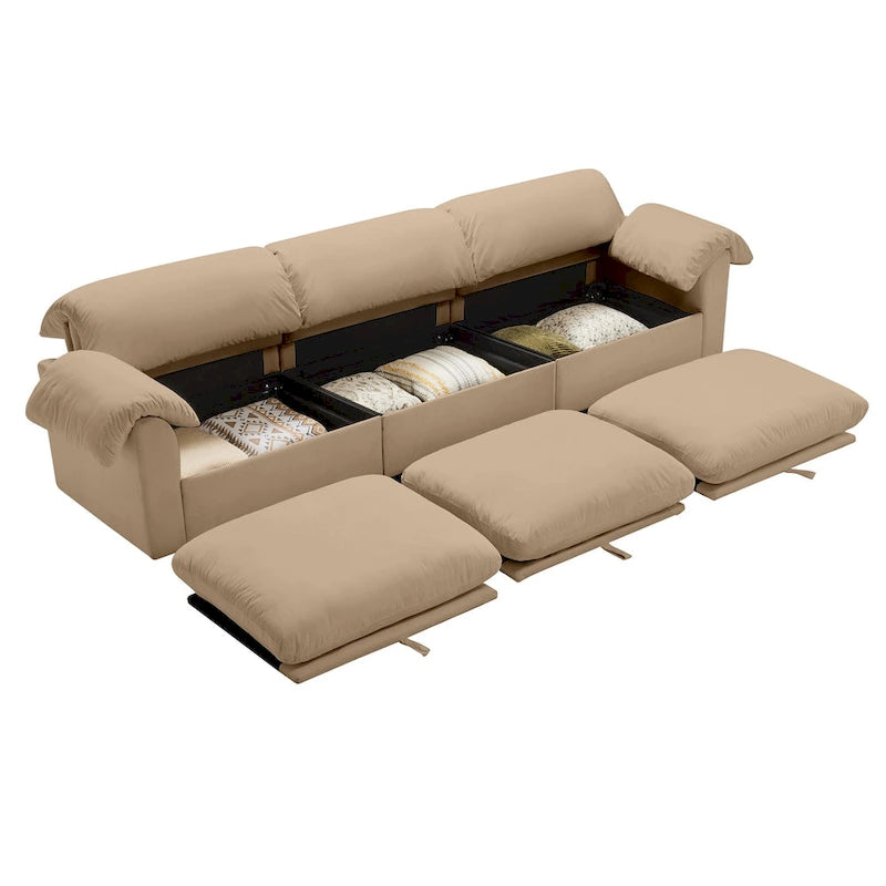 Canapé modulaire 4 places en velours vert/blanc/sable/bleu avec rangement caché – 4 personnes