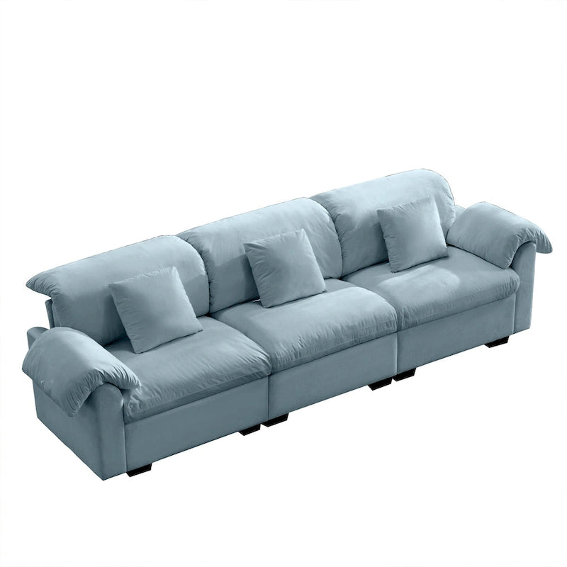 Canapé modulaire 4 places en velours vert/blanc/sable/bleu avec rangement caché – 4 personnes