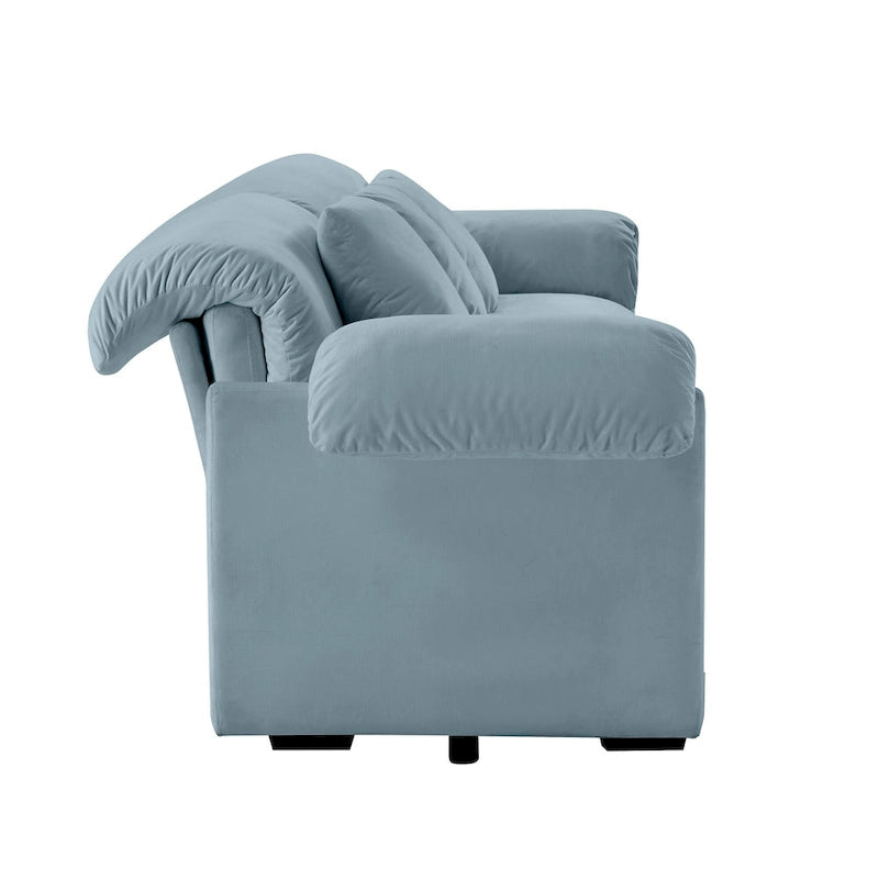 Canapé modulaire 4 places en velours vert/blanc/sable/bleu avec rangement caché – 4 personnes