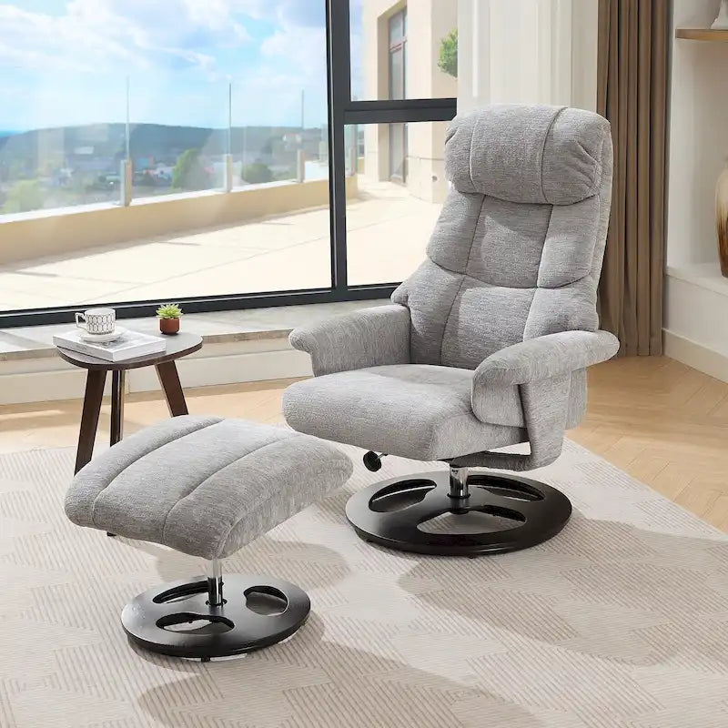 Fauteuil inclinable pivotant à 360° en chenille grise avec ottoman, massage, chauffage et télécommande – 1 personne