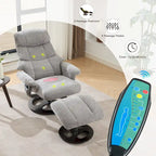 Fauteuil inclinable pivotant à 360° en chenille grise avec ottoman, massage, chauffage et télécommande – 1 personne