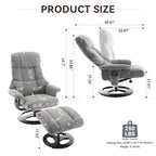 Fauteuil inclinable pivotant à 360° en chenille grise avec ottoman, massage, chauffage et télécommande – 1 personne