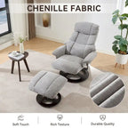 Fauteuil inclinable pivotant à 360° en chenille grise avec ottoman, massage, chauffage et télécommande – 1 personne