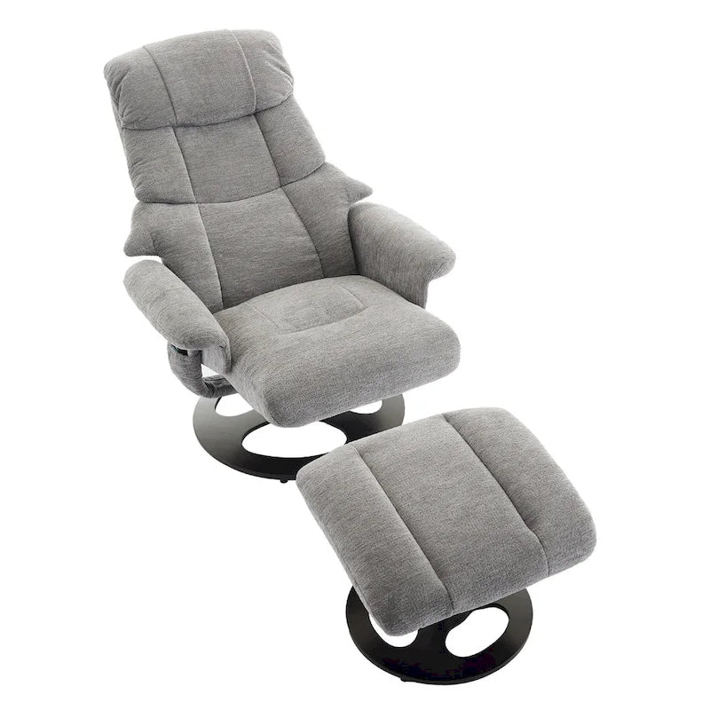 Fauteuil inclinable pivotant à 360° en chenille grise avec ottoman, massage, chauffage et télécommande – 1 personne