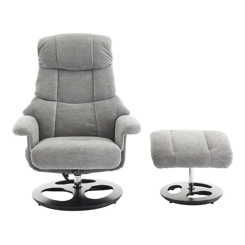Fauteuil inclinable pivotant à 360° en chenille grise avec ottoman, massage, chauffage et télécommande – 1 personne