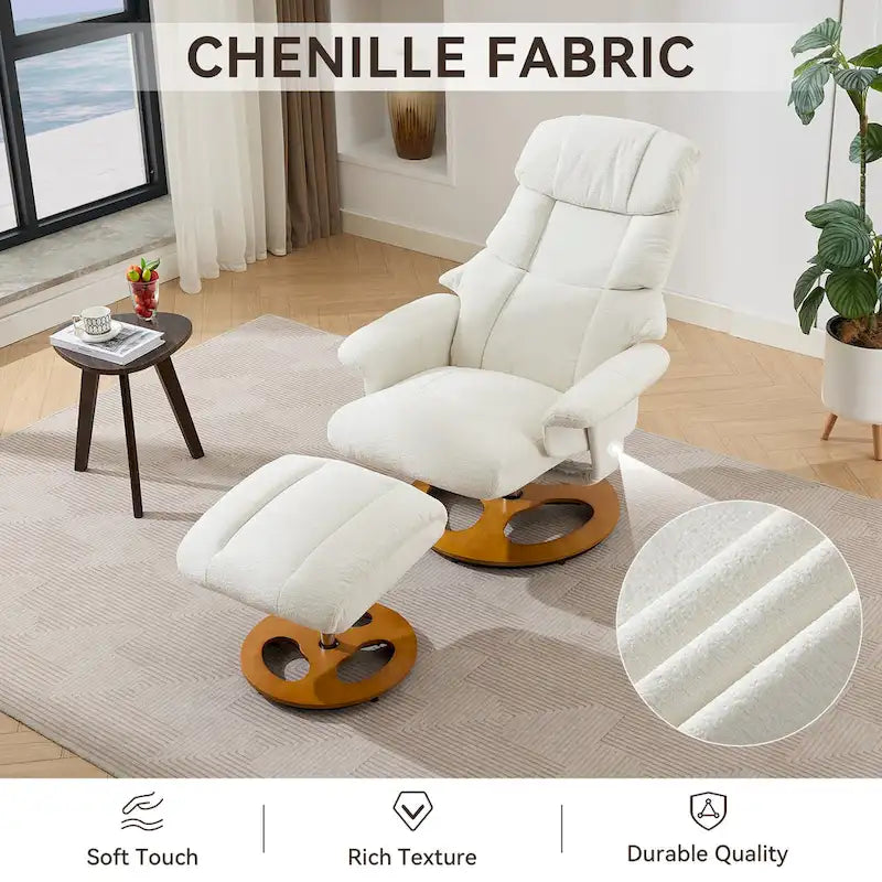 Fauteuil inclinable pivotant à 360° en chenille grise avec ottoman, massage, chauffage et télécommande – 1 personne