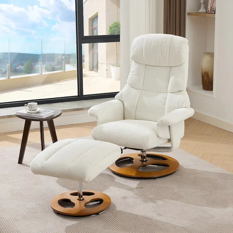 Fauteuil inclinable pivotant à 360° en chenille grise avec ottoman, massage, chauffage et télécommande – 1 personne